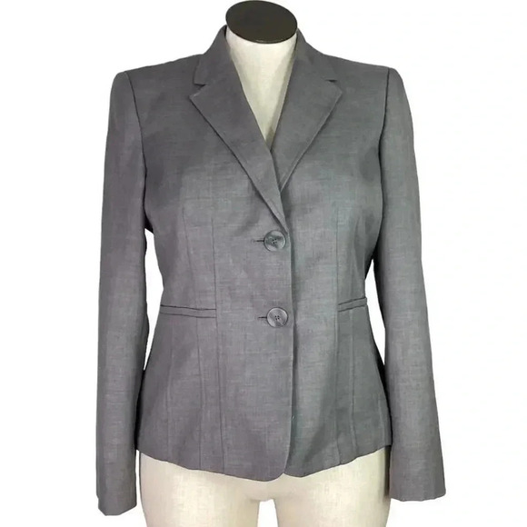 Kasper Women 14 2 Button Suit Jacket Blazer Gray Long Sleeves Pockets Office - Picture 1 of 7